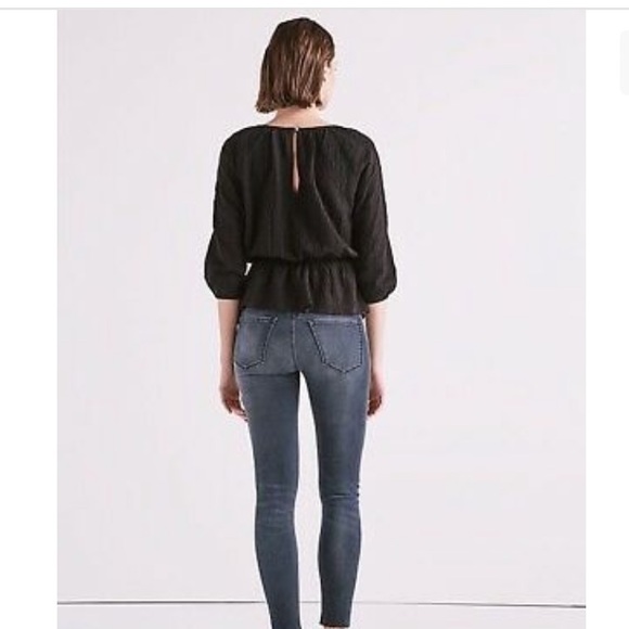 Lucky Brand Top S Black Jacquard Cold Shoulder Ruched 3/4 Sleeve Women’s NWT - Picture 3 of 11